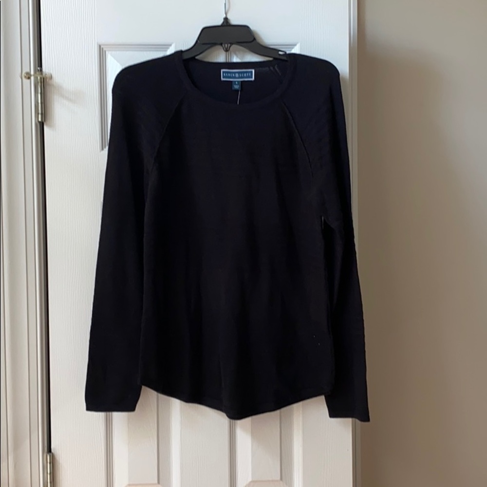NWT Karen Scott Black Sweater w/ black stripes